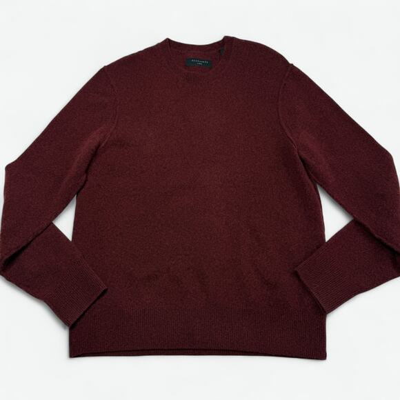 AllSaints Patern Crew Sweater Mens L Burgundy Wool Blend Knit Pullover M047KA - Picture 1 of 9